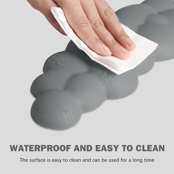 Cloud Keyboard Wrist Rest and Mouse Pad with Wrist Support Set, Ergonomic PU Leather Mouse Pads, Pain Relief Memory Foam Non-Slip Mousepad for Computer,Laptop,Grey