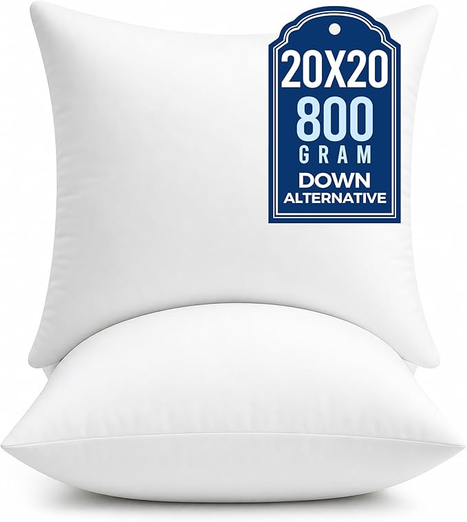 puredown® 20x20 Pillow Inserts, Fluffy Plush Square Form Sham Stuffer Set of 2, Decorative Down Alternative Pillows for Couch, Sofa, Bed and Home Decor