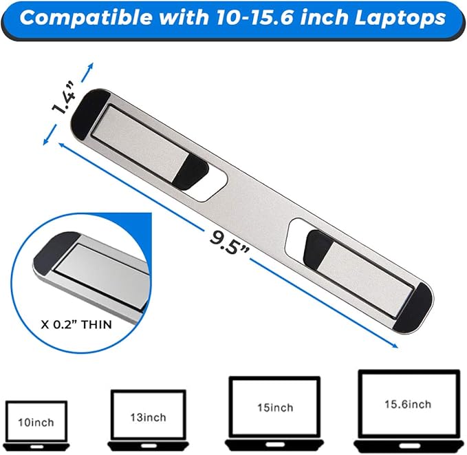 Laptop Riser for Desk – Aluminum Foldable Laptop Stand for 10”-16” Models Including MacBook, MacBook Air, iPad, HP and More – Self-Adhesive Portable Laptop Stand with Non-Skid Feet