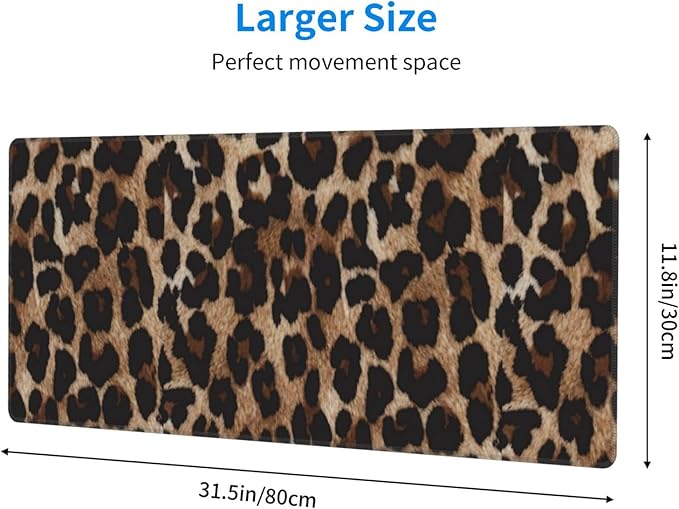 Cheetah Print Large Mouse Pad & Desk Mat Leopard Extended Mousepad with Stitched Edges Non-Slip Rubber Base Laptop Computer Keyboard Pad for Gaming, Office & Home Decor, XL - 31.5" X 11.8"