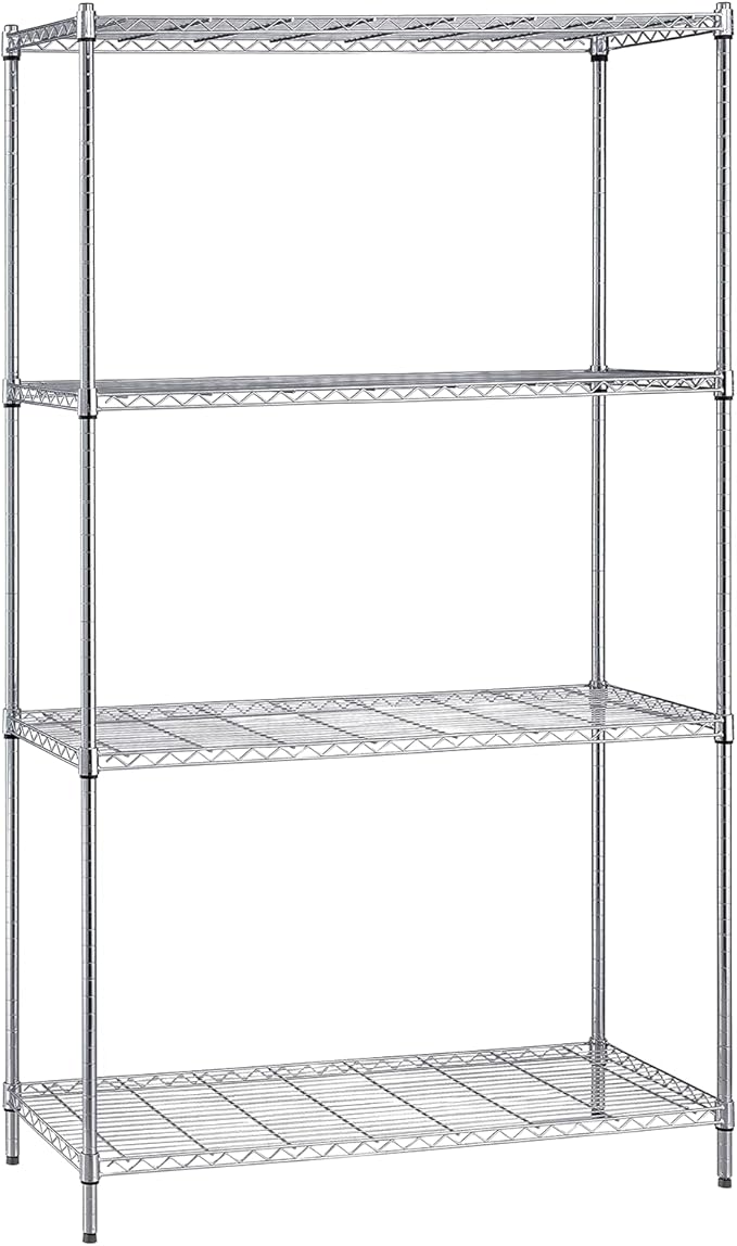 Quantum Storage Systems WR86-2460C Starter Kit for 86" High 4-Tier Wire Shelving Unit, Chrome Finish, 24" Width x 60" Length x 86" Height
