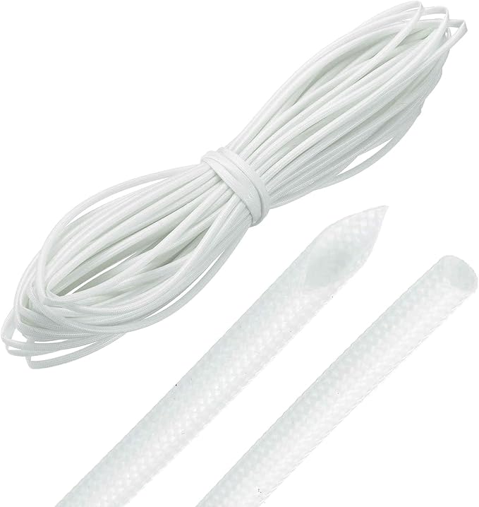 MECCANIXITY 49ft Braided Cable Sleeve, 5/64" ID 200C Heat Resistant 1500V Fiberglass Wire Insulation Cord Protector Organizer Wires Management for Motor Engine Fuel Line, White
