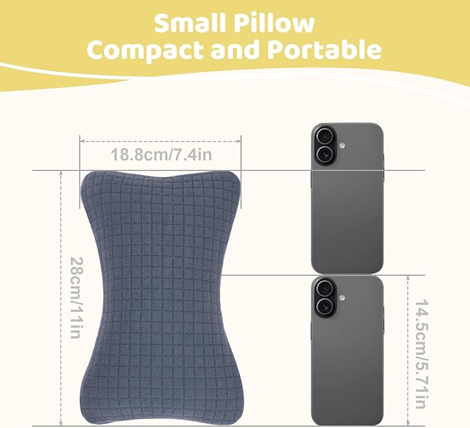vocheer 11x7in Mini Travel Pillow, Small Pillows for Sleeping, Tiny Pillows for Neck, Wrist, Lumbar and Knee, Pets Pillow, Cotton, Cover Removable, Machine Washable (Navy Blue-2PC)