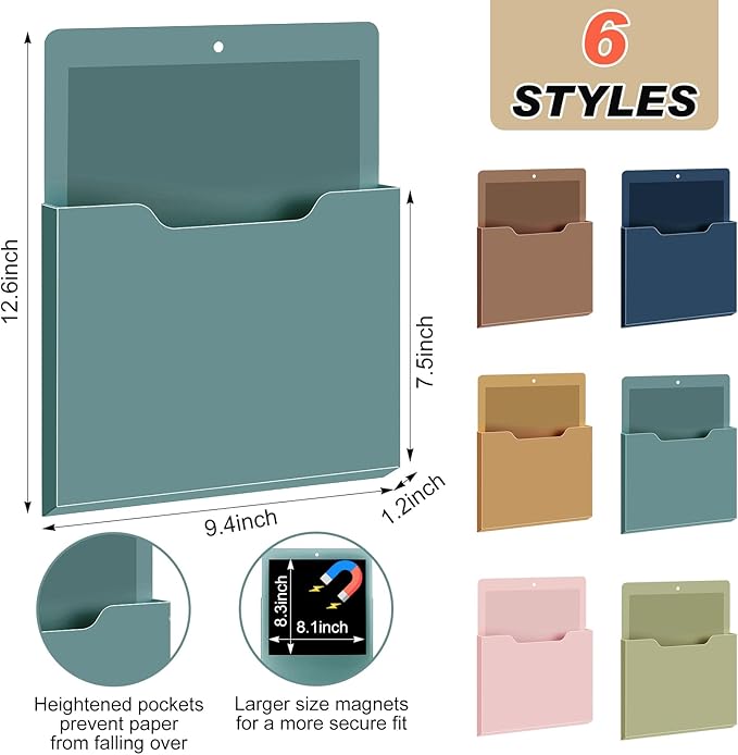 Fuutreo 6 Pcs Magnetic Wall File Organizer Magnetic Wall File Holder Refrigerator Magazine Holder for Mail Letters Paper(Mocha Mousse Color,Vertical-large)