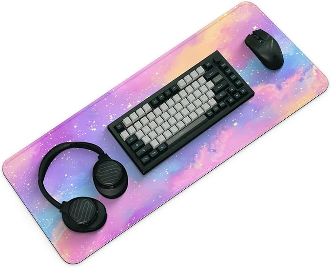 Gaming Mouse Pad, Large 31.5 x 11.8 inches Mousepad, Long Keyboard Pad, Cute Mouse Mat for Computer with Stitched Edges and Non-Slip Base (Pink Purple Galaxy)