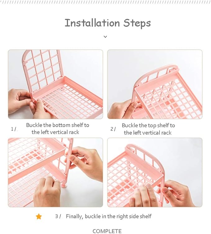 UnnFiko 2-Layers Table Shelf Organizer, Adjustable Plastic Storage Rack Shelf Square Basket Desk Stand Table Storage Organizer Shelves (Pink)