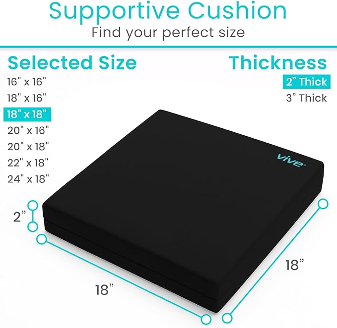 Vive Wheelchair Cushion - Gel Seat Pad for Coccyx, Orthopedic Back Support, Sciatica & Tailbone Pain Relief - Waterproof Cover + 4 Layer Foam Support & Comfort for Pressure Sore & Ulcers