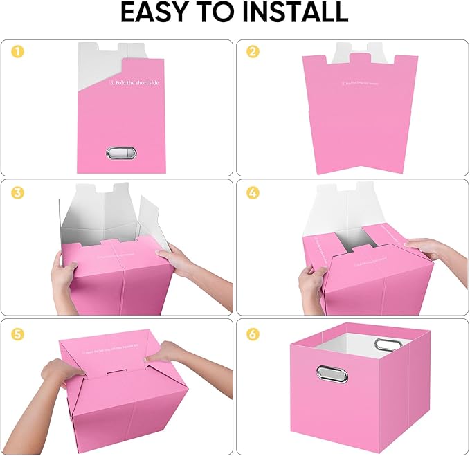 BALEINE File Organizer Box, Cardboard File Folder Organizer with Handle for Letter Size, Portable Collapsible Hanging Filing Box for Home Office Document Storage (8 Pack, Large Pink)