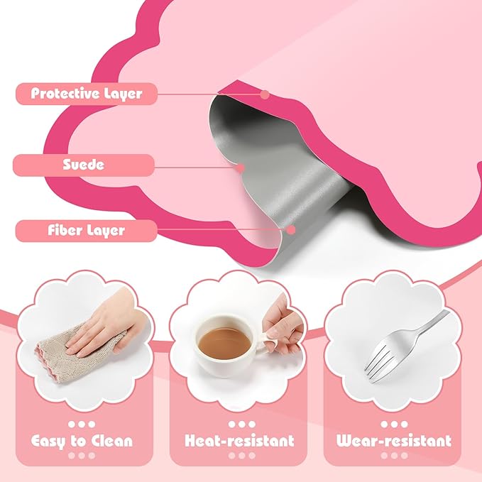 Teenyyou Makeup Mat for Vanity Protect Scalloped Makeup Mat 31.5 x 15.8'' Vanity Cover Top 2026 Graduation Gifts Dual-sided Dressing Table Pad Waterproof Mouse Pads for Dormitory Desktop(Pink)