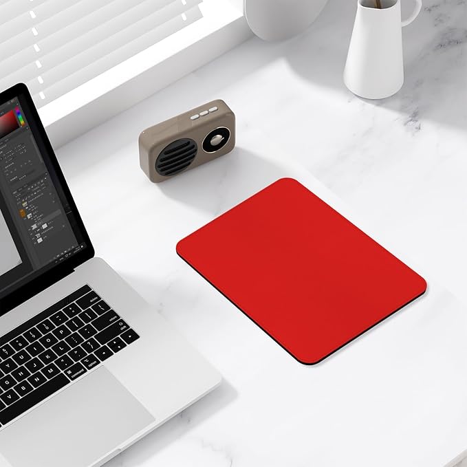 Leather Mouse Pad, Office Mouse Mat Non-Slip Rubber Base Stitched Edge Washable Waterproof Rectangular Mousepad for Office Gaming PC Laptop, 9.8" x 7.9", Bright Red