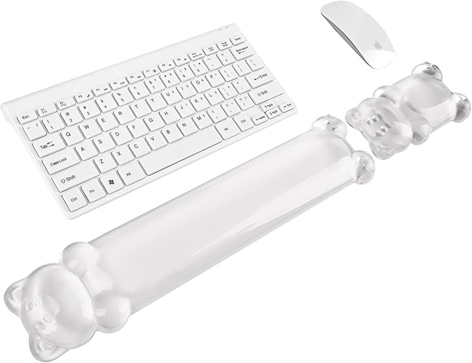 Gel Keyboard and Mouse Wrist Rest Set – Clear Wrist Rest for Computer Keyboard 60%/68%/75%, Comfort & Support for Typing and Gaming(Cute White Bear)