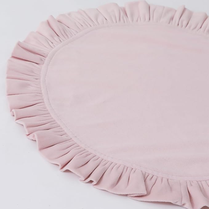 18 Inch Velvet Round Placemat with Ruffle for Dining Table Outdoor Placemats Non-Slip Washable for Gathering, Occasional Decoration and Family Parties Celebrations Set of 4, Pink