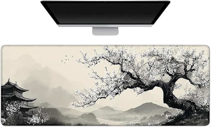 Desk Mat,Desk Pad, XXL Large Mouse Pad,Anti-Slip Big Mousepad with Stitched Edges,Extended Computer Mouse Pads for Desktop Black Japanese Tree
