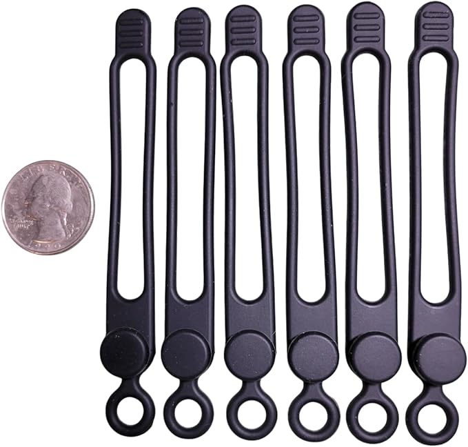 Set of 6 Black Silicone Cable Straps Organizer, Wire Management Ties for Bundling Phone Charger Cables, Earphones, Computer Cords, Organize Home Office (Black6)