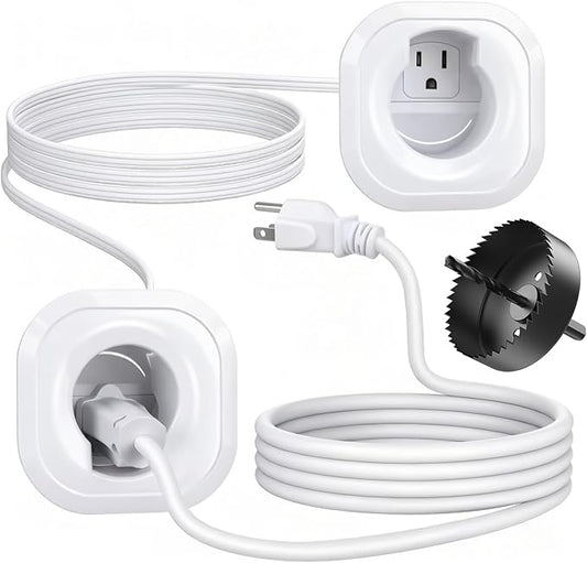 in Wall Cable Management Kit, MOOEGG Wall Mount TV Cord Hider, Hide Wires Along Wall, Built-in Outlet Wire Concealer with Extension Cord & Hand Saw, Safe Practical Cable Organizer for Home Theater