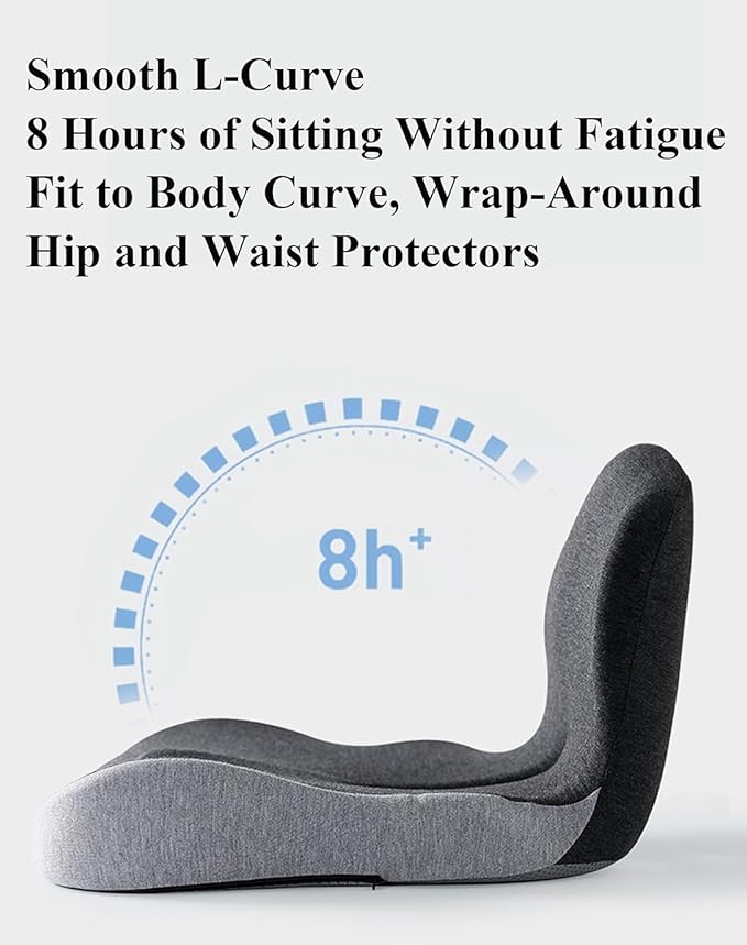 Orthopedic Cushion,Ergonomic Memory Foam L-Shaped Integrated Seat Cushions with Adjustable Strap,Ultra Breathable Non-Slip Design for Office Chair,Car,Wheelchair (Gray)