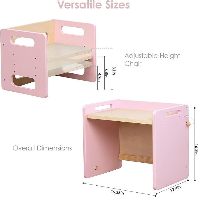 bpmfkid Montessori Weaning Table and Chair Set - Adjustable Design for Toddlers, Ideal for Mealtime, Learning, and Play, Pink