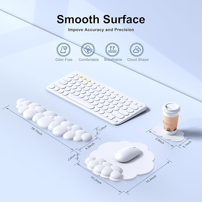 MOKURU Cloud Mouse Pad with Wrist Rest, Cloud Keyboard Wrist Rest, Mouse Pad Wrist Support, Ergonomic Keyboard Mouse Wrist Support White