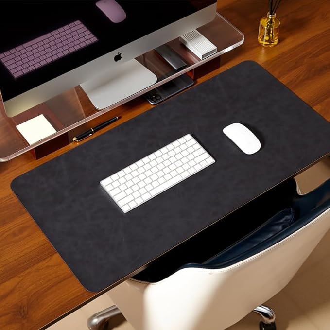 Distressed Leather Desk Mat - Non-Slip PU Leather Desk Pad Protector - Large Waterproof Mouse Pad Computer Keyboard Desk Mat Desk Accessories for Office & Home (Black, 36"x 17")