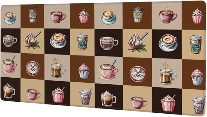 Large Mouse Pad Coffee Theme Brown Non-Slip Rubber Long Gaming Desk Mat Big Computer Keyboard Mousepad Waterproof Protector Wristing Pad for Gaming Office Home Decorative 31.5 X 11.8 Inch