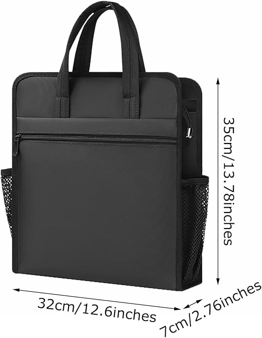 Black Oxford Handle Document Bag with Zipper Briefcase for Men File Tote Bag for Carrying Paper Files (Vertical)