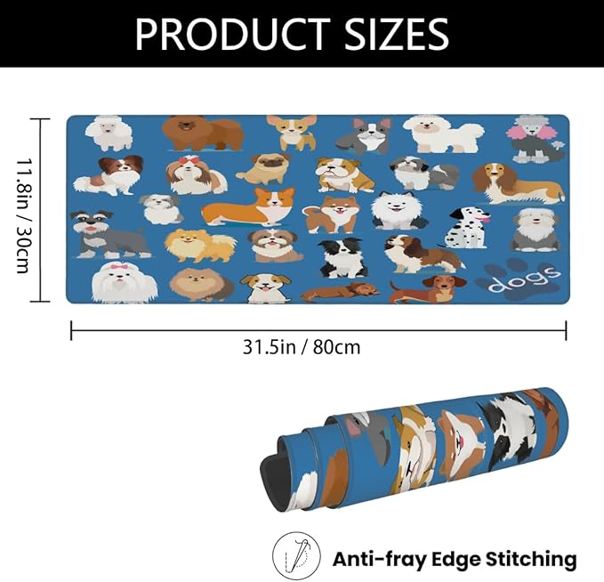 Large Mouse Pad Dog Animal Cute Non-Slip Rubber Long Gaming Desk Mat Big Computer Keyboard Mousepad Waterproof Protector Wristing Pad for Gaming Office Home Decorative 31.5 X 11.8 Inch