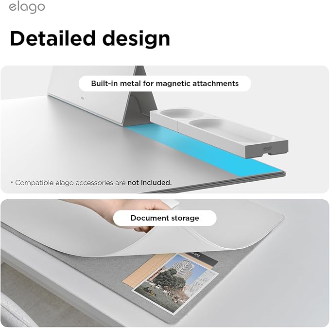elago Smart Magnetic Desk Mat Compatible with All Magnetic Products -Paper Protector, Mouse Pad, Laptop, Non-Slip Top, Premium Waterproof Writing Pad for Office and Home (Light Grey) [Large]