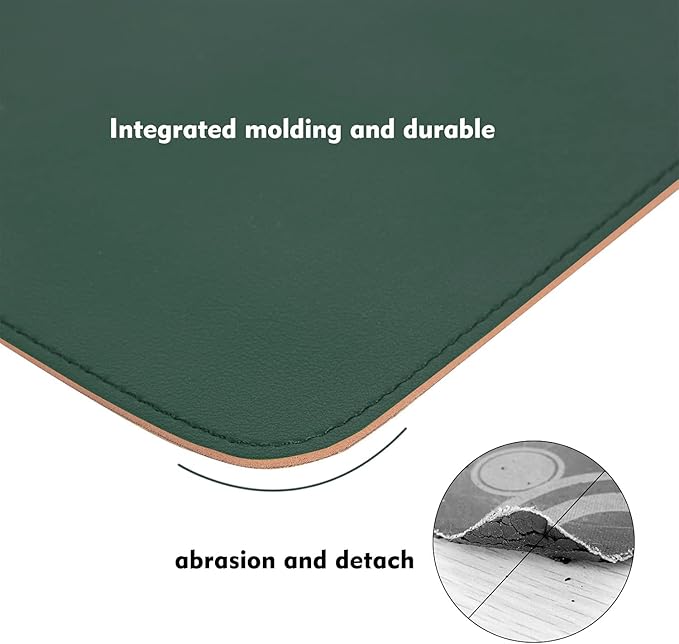 Double-Sided PU Leather & Cork Mouse Pad with Coaster – Reversible, Non-Slip, Stitched Edges for Office & Home, 8x11 Inches,(Blackish Green)
