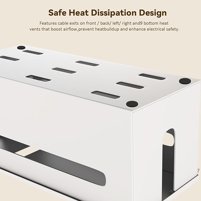 0.6mm Metal Cable Management Box - Large Cable Organizer Box and Power Strip Box for Electrical Cord Hiding, Home Office Floor Cables Hider, TV Wires Storage Organization