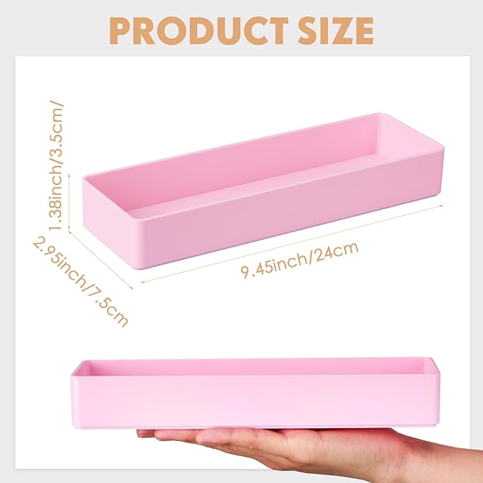 Teling 2 Pcs Pink Large Rectangular Desk Organizer Set, Half Accessory Tray, Plastic Tabletop Organizer for Office, Home, or Study, Dimensions: 9.45 x 2.95 x 1.38 Inches