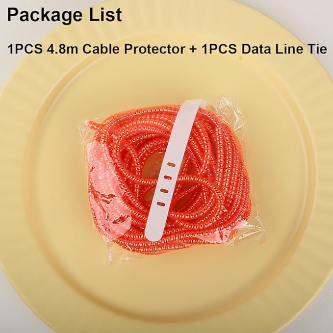 4.8M(15.75FT) Spiral Cable Protector, Multicolor Suitable for Most Phone/Pad/Laptop USB Wire Cord Savers Protection Cover Anti-Break Wrap Charger Data Line Cables Sleeves, Laser Red