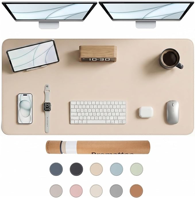 Large Desk Pad Non-Slip Desk Mat Protector for Keyboard Mouse Waterproof Vegan Leather Surface Faux Leather Laptop Mat Smooth Mouse Pad Premium Gift Tube Warm Beige 47" x 23"