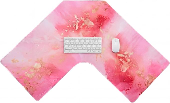 Relaxweex L Shaped Desk Mat for 90° Corner Desks, 26" x 26" Pink Waterproof Mouse Pad with 18" Inner Corner, Non-Slip Rubber Desk Protector for Office & Gaming