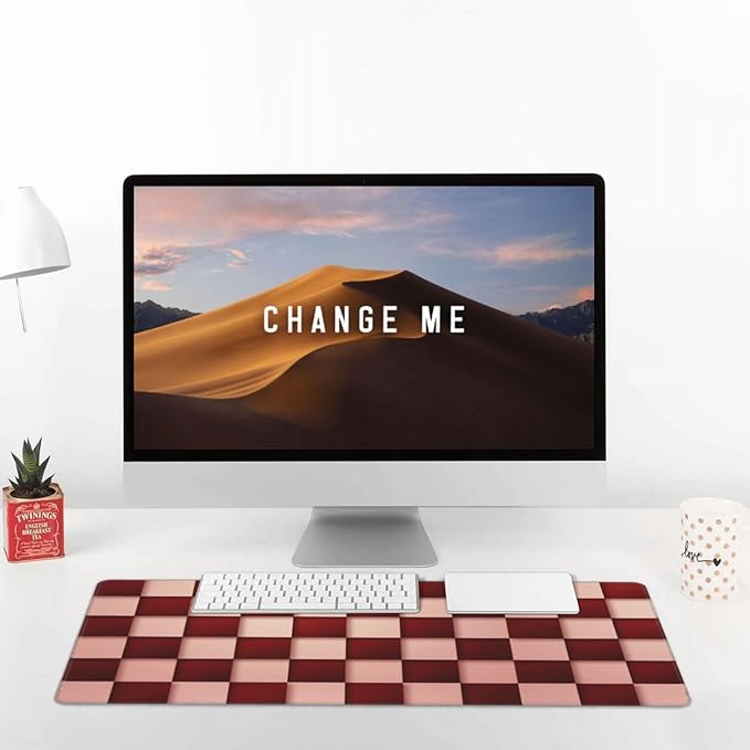 Red and Pink Checkered Large Mouse Pad & Desk Mat Plaid Grid Pattern Extended Mousepad Non-Slip Rubber Base Laptop Computer Keyboard Pad for Gaming, Office & Home Decor, XXL - 29.5" X 15.8"
