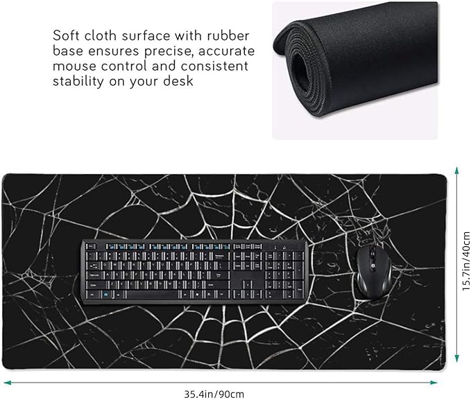 Black Spider Web Large Mouse Pad & Desk Mat Extended Mousepad with Stitched Edges Non-Slip Rubber Base Laptop Computer Keyboard Pad for Gaming, Office & Home Decor, XXXL - 35.4" X 15.7"