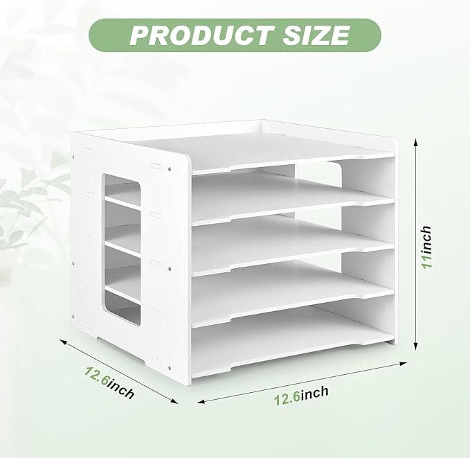 Juexica Scrapbook Paper Organizer 5 Tier File Organizer for Desk 12 x 12 Stackable Paper Trays Holder Desktop File Storage for Home Office Decorations