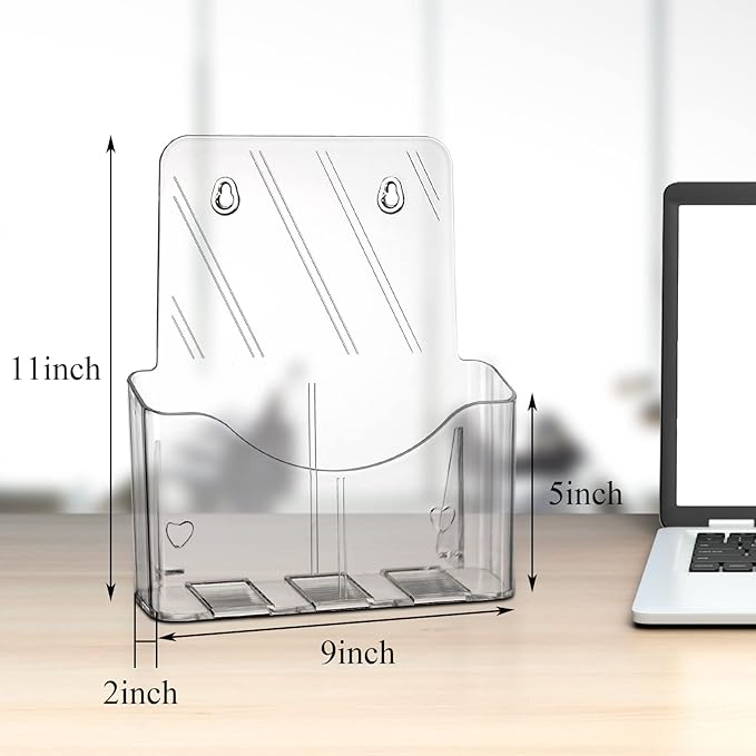 Yarlung 2 Pack Acrylic Brochure Holder, 8.5 x 11 Inches Clear Booklet Display Stand for Desk or Wall Mount, Plastic Countertop Organizer for Menu, Pamphlet, Literature, Document, Magazine, Journals