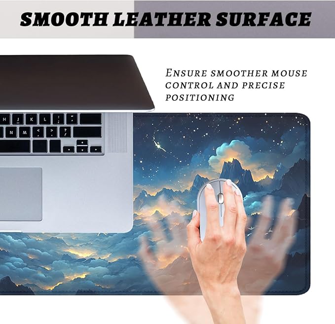 Stars Mouse Pad Night Clouds Mountains Rivers Sea Stars Large Gaming Mouse Mat with Stitched Edges,Non-Slip Waterproof Rubber Base Mous Mat 31.5x11.8 in