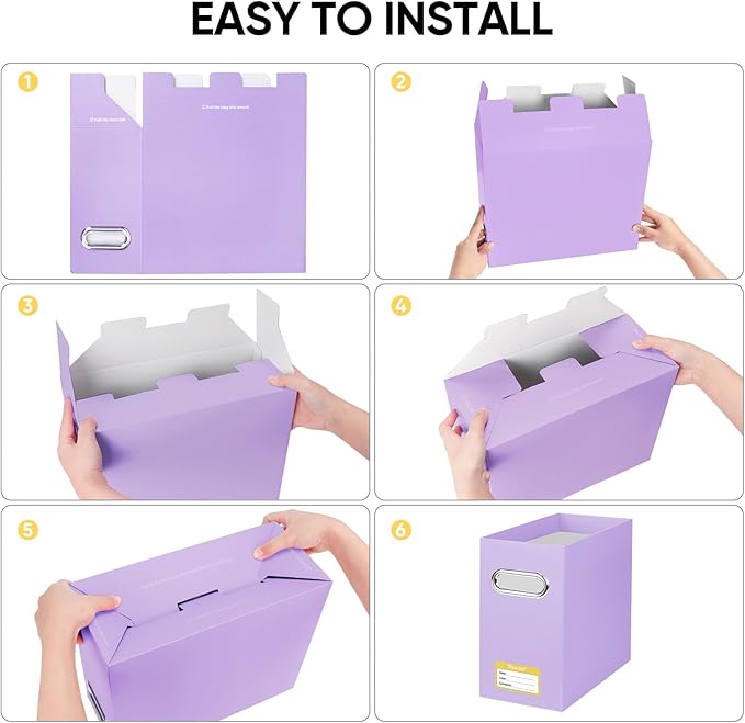 BALEINE File Organizer Box, Cardboard File Folder Organizer with Handle for Letter Size, Portable Collapsible Hanging Filing Box for Home Office Document Storage (1 Pack, Lavender)