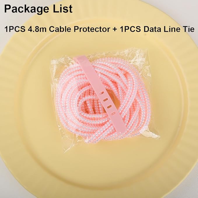 4.8M(15.75FT) Spiral Cable Protector, Multicolor Suitable for Most Phone/Pad/Laptop USB Wire Cord Savers Protection Cover Anti-Break Wrap Charger Data Line Cables Sleeves, Laser Pink