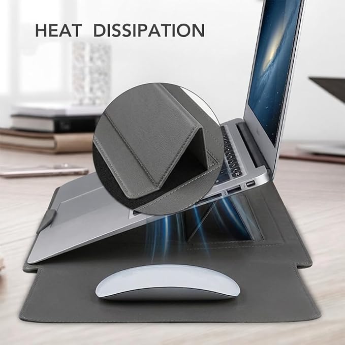 13 Inch Laptop Sleeve for Mac NEO, Precision-Fit Leather Case with Stand and Mouse Pad, Slim Protective Computer Sleeve with Accessory Pouch, Soft Lining, Grey