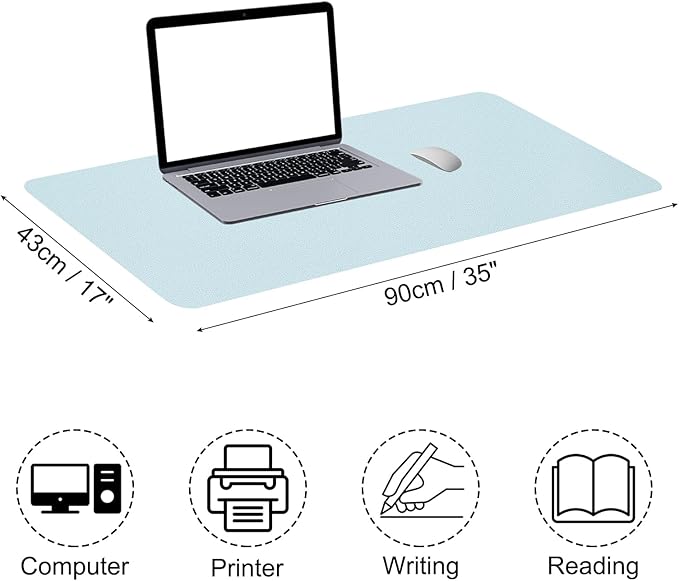 Patikil 35"x17" Non-Slip Waterproof PU Leather Desk Pad - Dual Sided Desk Pad for Office, Home Work & Study - Light Blue