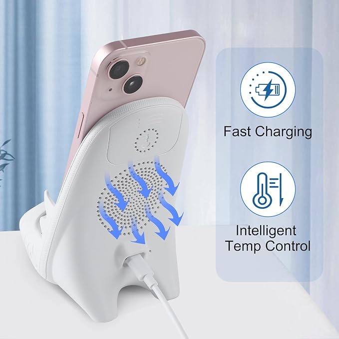 Mini Chair Wireless Fast Charger Multifunctional Phone Holder, Portable Mini Chair Wireless Charger, 3 in 1 Cell Phone Stand for Desk, Charging Desktop Cellphone Stand with Speaker Function (White)