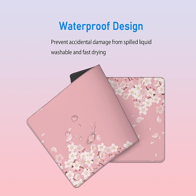 Large Pink Mouse Pad,Japanese Pastel Cherry Blossom Gaming Mousepad,Sakura Flowers Aesthetic Extended Keyboard Desk Protecter Mat for Women Girl,31.5x12in
