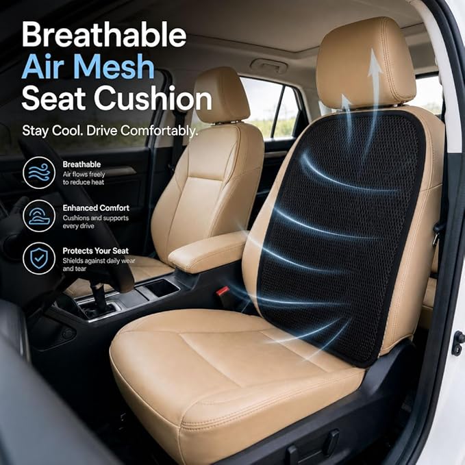 Summer Cool 3D Air Mesh Breathable Vented Car Seat Cushion Pad,Universal Auto Back Cooling Ventilated Seat Cover for Car SUV Truck Van Pickup for Driving Seat(Black, 1 Pack Back Cushion)
