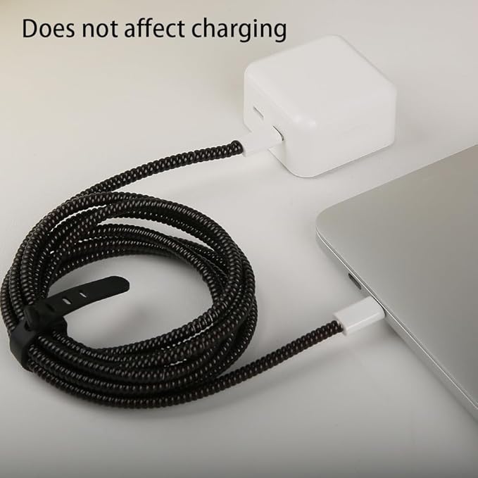 4.8M(15.75FT) Spiral Cable Protector, Multicolor Suitable for Most Phone/Pad/Laptop USB Wire Cord Savers Protection Cover Anti-Break Wrap Charger Data Line Cables Sleeves, Pearl Black