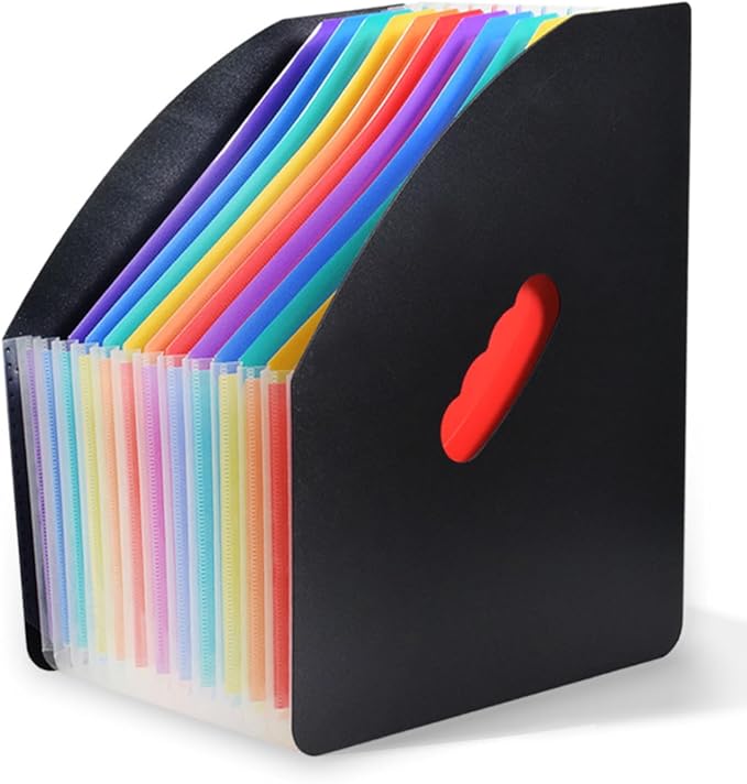 SAYEEC Rainbow Expanding File Holder Standing A4 Vertical Mini Files Organizer Magazine Basket Desktop 13 Pockets Book Folder with Handle for Students Examination Paper Bills Office Study