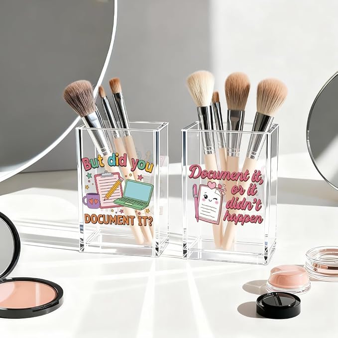 Document It Acrylic Pen Holder Cup Set 2, Cute Pencil Holder Desk Organizer, Funny Desk Accessories, Work Humor Gifts, Sarcastic Office Gifts for Women Coworkers Teachers Nurses Employees Teams