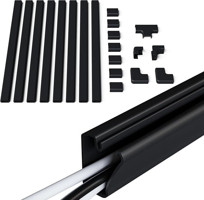 ECHOGEAR Cord Cover Raceway Kit - Peel & Stick Channel with 10' of Cable Hiders - Includes Connector Pack to Customize Your Cable Management - Black