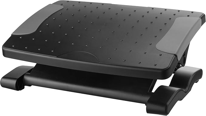 Kantek Ergonomic Adjustable Height Under Desk Footrest, 4 Height Setting, Adjustable Tilt Angle, Supports Legs to Enhance Comfort and Relieve Muscle Fatigue